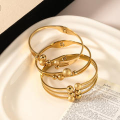 Easy match frosted smooth ball bead stainless steel bangle bracelet