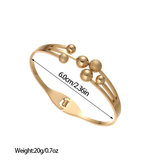 Easy match frosted smooth ball bead stainless steel bangle bracelet