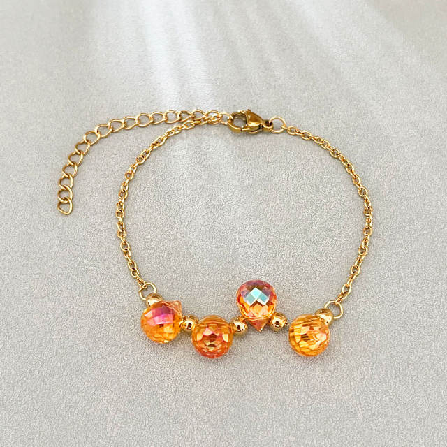 Dopamine Colorful Crystal Glass Water Drop Bead Bracelet Stainless Steel 18K Gold Bracelet