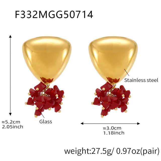 18KG summer colorful stone tassel geometric heart twist circle stainless steel earrings