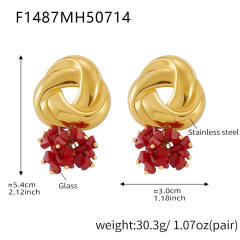 18KG summer colorful stone tassel geometric heart twist circle stainless steel earrings