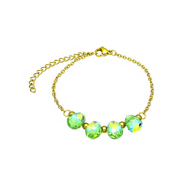 Dopamine Colorful Crystal Glass Water Drop Bead Bracelet Stainless Steel 18K Gold Bracelet