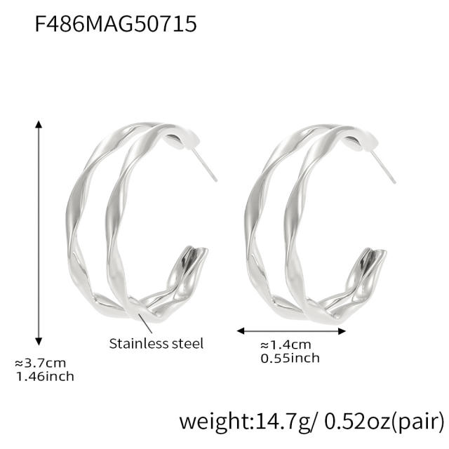 18KG twisted circle stainless steel earrings open hoop earrings