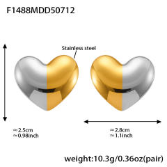 18KG Fine polishing geometric heart round shape stainless steel earrings
