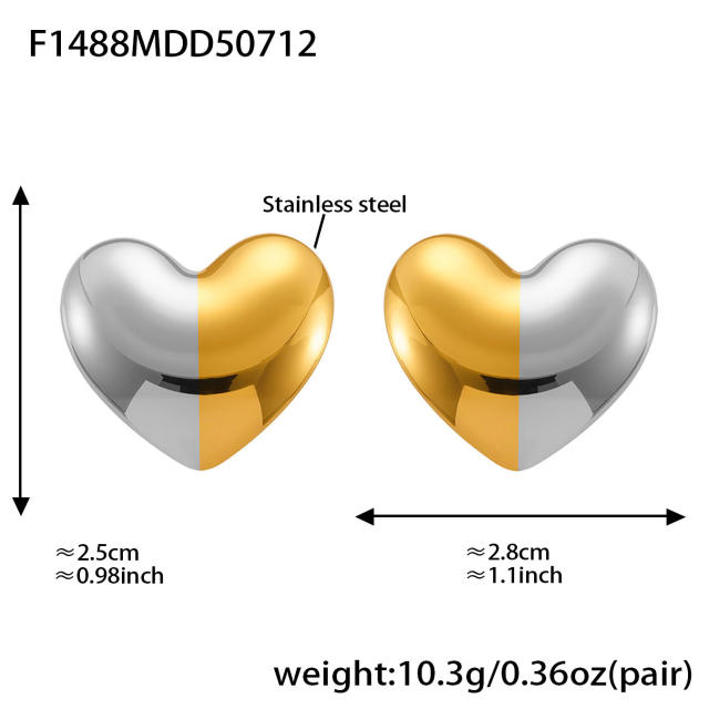 18KG Fine polishing geometric heart round shape stainless steel earrings