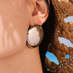 18KG Fine polishing geometric heart round shape stainless steel earrings