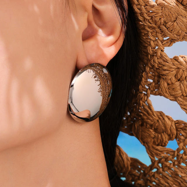 18KG Fine polishing geometric heart round shape stainless steel earrings