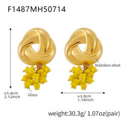 18KG summer colorful stone tassel geometric heart twist circle stainless steel earrings