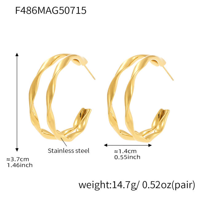 18KG twisted circle stainless steel earrings open hoop earrings