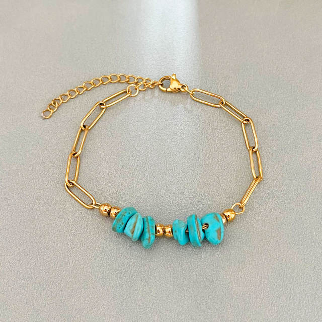 Boho turquoise stone cross starfish turtle stainless steel bracelet beach jewelry