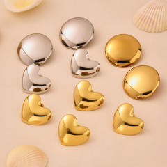 18KG Fine polishing geometric heart round shape stainless steel earrings