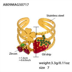 Enamel strawberry daisy flower summer sweet stainless steel rings