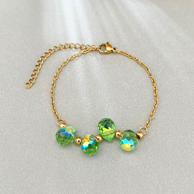 Dopamine Colorful Crystal Glass Water Drop Bead Bracelet Stainless Steel 18K Gold Bracelet