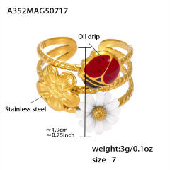 Enamel strawberry daisy flower summer sweet stainless steel rings