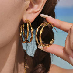 18KG twisted circle stainless steel earrings open hoop earrings