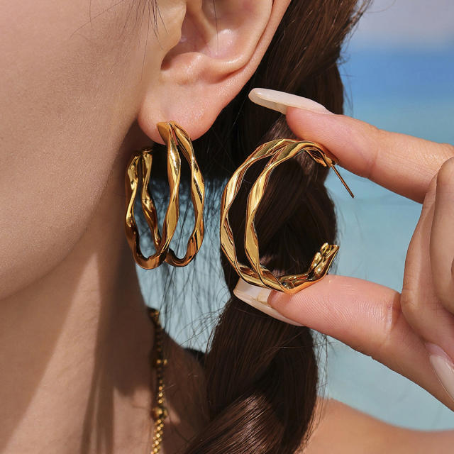 18KG twisted circle stainless steel earrings open hoop earrings