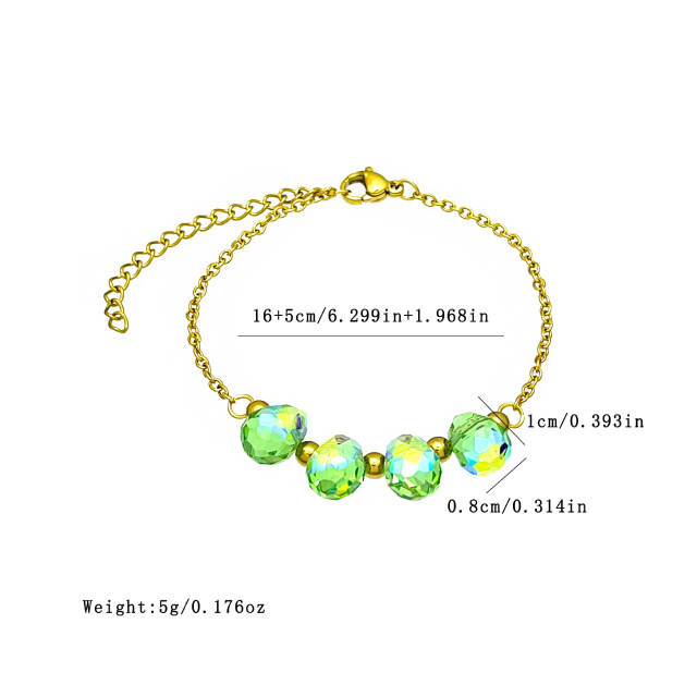 Dopamine Colorful Crystal Glass Water Drop Bead Bracelet Stainless Steel 18K Gold Bracelet