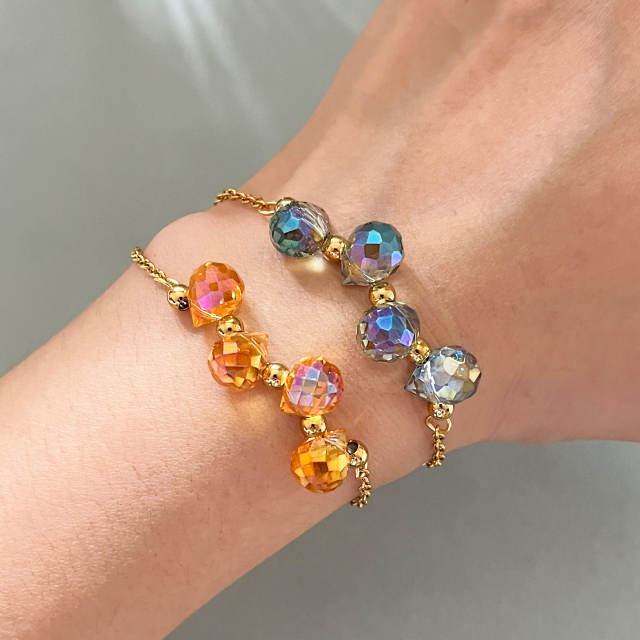 Dopamine Colorful Crystal Glass Water Drop Bead Bracelet Stainless Steel 18K Gold Bracelet