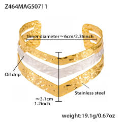 18KG hammer pattern two tone geometric line stainless steel bangle arm bangle