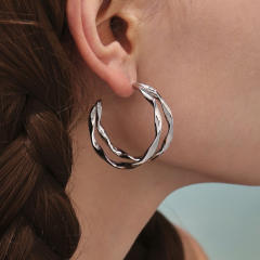 18KG twisted circle stainless steel earrings open hoop earrings