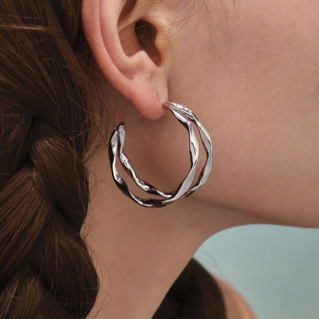 18KG twisted circle stainless steel earrings open hoop earrings