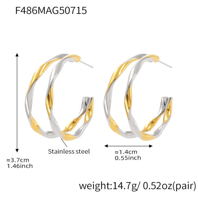18KG twisted circle stainless steel earrings open hoop earrings