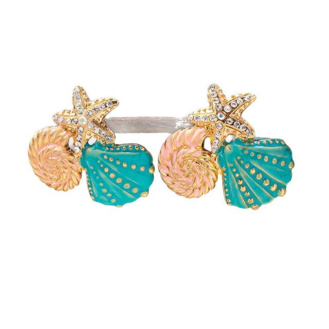 Holiday beach style color enamel starfish shell alloy earrings