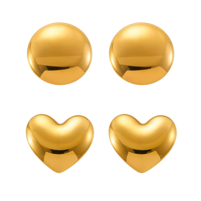 18KG Fine polishing geometric heart round shape stainless steel earrings