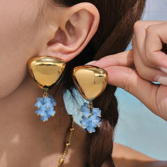 18KG summer colorful stone tassel geometric heart twist circle stainless steel earrings
