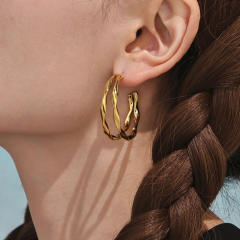 18KG twisted circle stainless steel earrings open hoop earrings