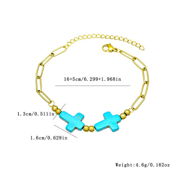 Boho turquoise stone cross starfish turtle stainless steel bracelet beach jewelry
