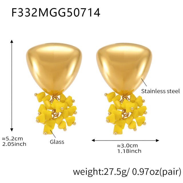 18KG summer colorful stone tassel geometric heart twist circle stainless steel earrings