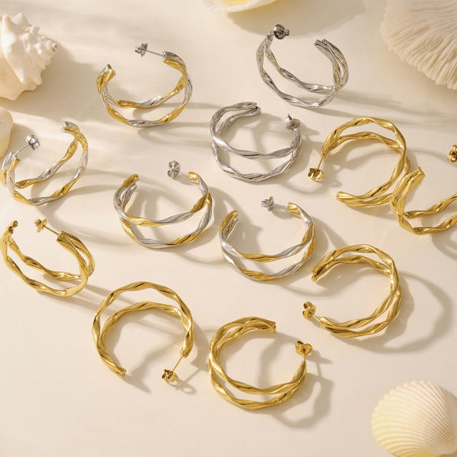18KG twisted circle stainless steel earrings open hoop earrings