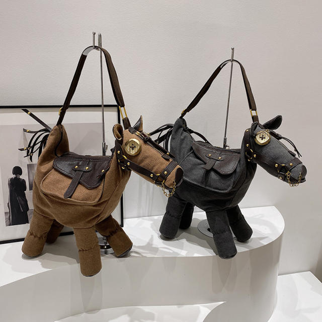 2025 Fashion Large Capacity Canvas Bag funny horse shape One-Shoulder Cross-Body bag