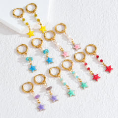 Fashion color enamel ocean animal starfish stainless steel earrings