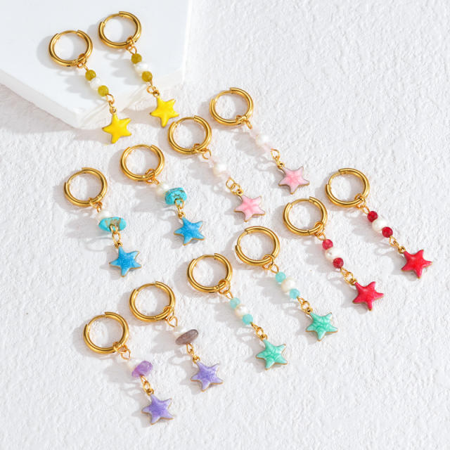 Fashion color enamel ocean animal starfish stainless steel earrings