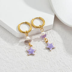 Fashion color enamel ocean animal starfish stainless steel earrings