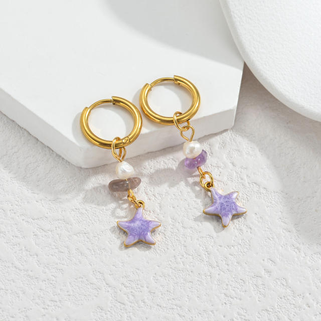 Fashion color enamel ocean animal starfish stainless steel earrings
