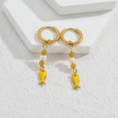 Fashion color enamel ocean animal starfish stainless steel earrings