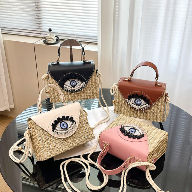 Summer Woven Women's Bag 2025 evil ey straw bag handbag crossbody bag