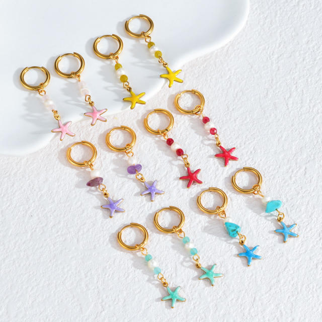 Fashion color enamel ocean animal starfish stainless steel earrings