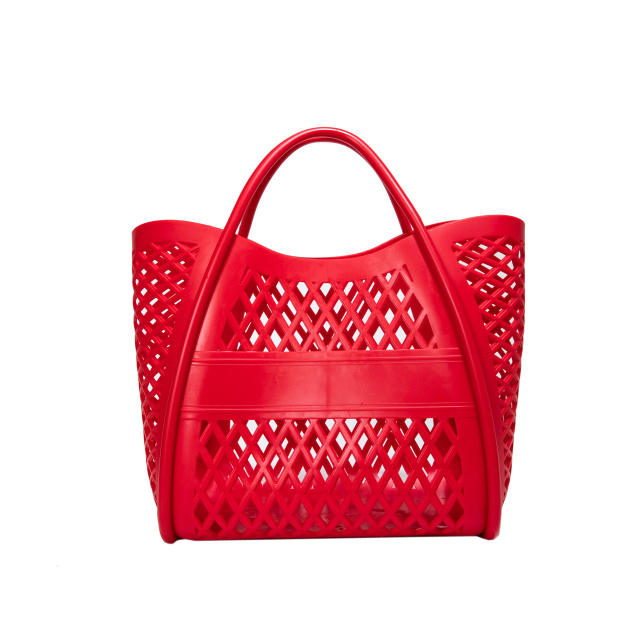 PVC Plastic Jelly Bag 2025 Summer Hollow Beach Bag Large Capacity Women's Hand Vegetable Basket