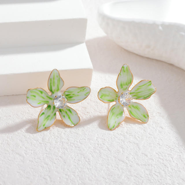 Simple Flower Diamond Earrings Summer Girls Stainless Steel Earrings