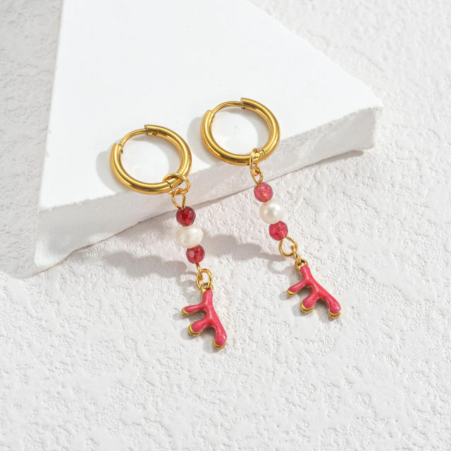 Fashion color enamel ocean animal starfish stainless steel earrings