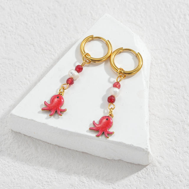 Fashion color enamel ocean animal starfish stainless steel earrings