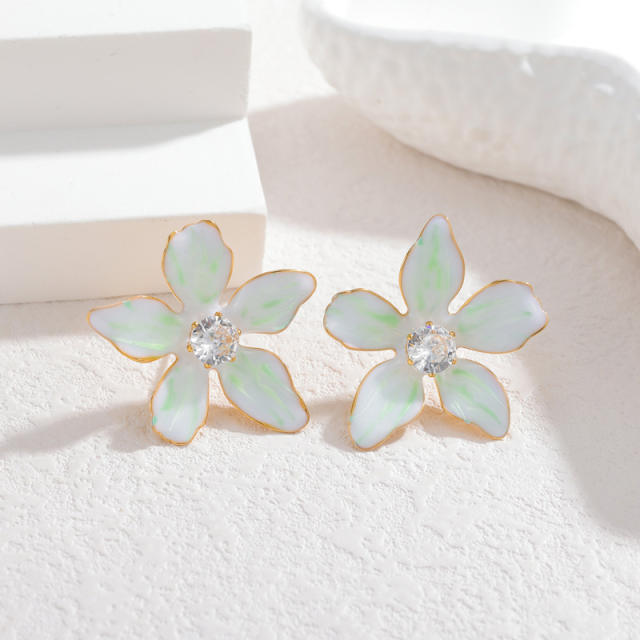 Simple Flower Diamond Earrings Summer Girls Stainless Steel Earrings