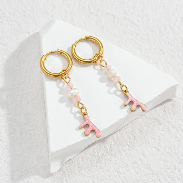 Fashion color enamel ocean animal starfish stainless steel earrings