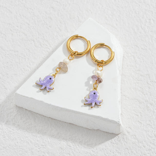 Fashion color enamel ocean animal starfish stainless steel earrings