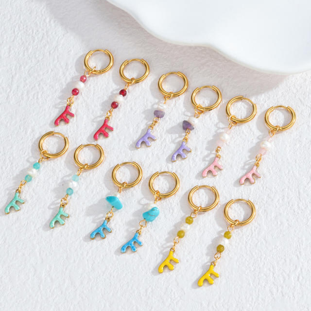Fashion color enamel ocean animal starfish stainless steel earrings