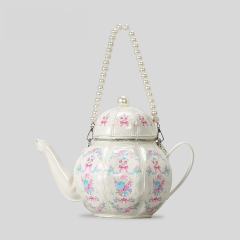 Sweet Girl Vintage Lolita Pearl Chain Printed Teapot Handbag